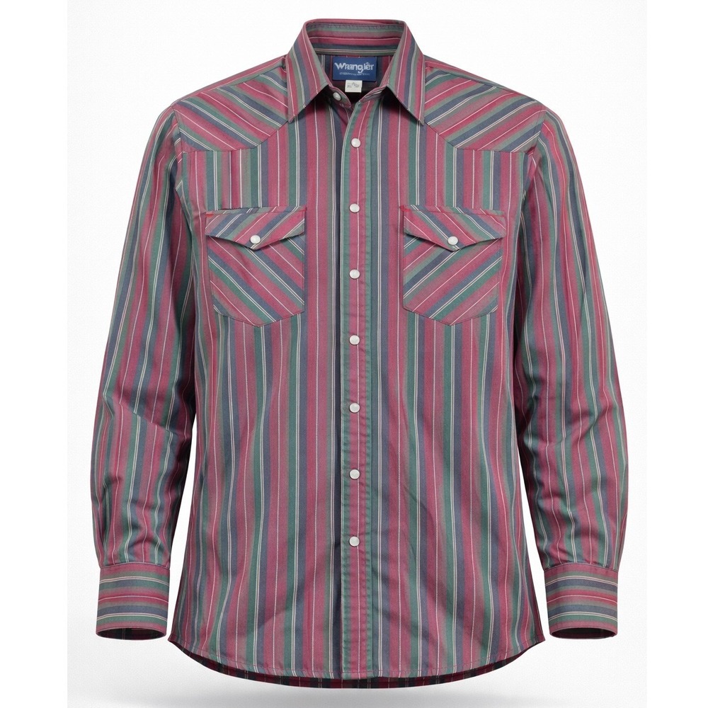 Wrangler Western Shirt Men XLT Maroon Striped Pearl Snap Long Sleeve 75151PP